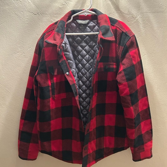 Eddie Bauer Red and Black Checkered lined snap Jacket - Picture 6 of 12